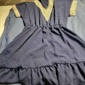 Navy Blue Kids Dress with Cream Accents
